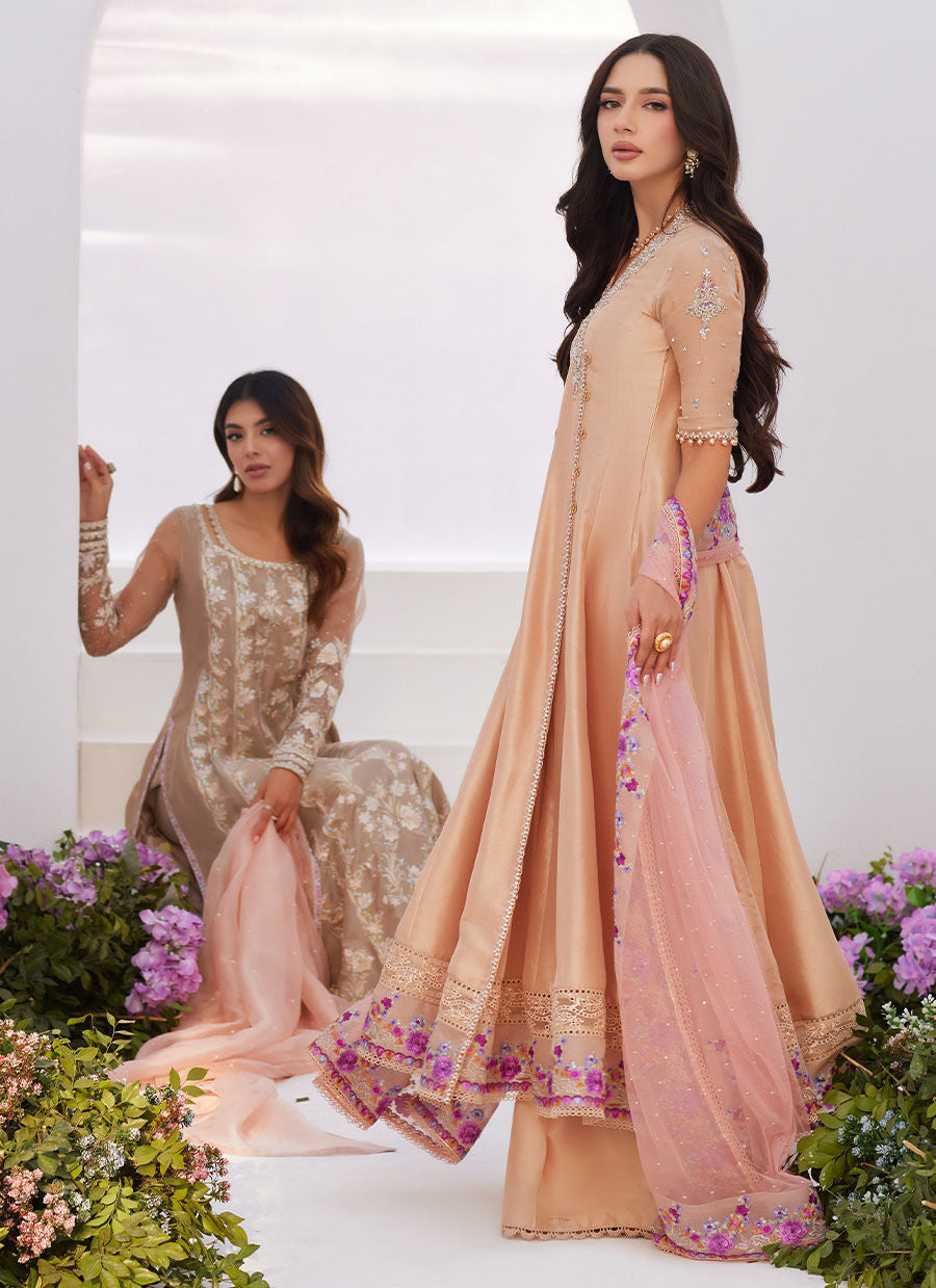 Farah Talib Aziz | Zaza Luxe Pret 24 | LISETTE FAWN EMBELLISHED RAW SILK ANGARKHA AND DUPATTA - Khanumjan  Pakistani Clothes and Designer Dresses in UK, USA 