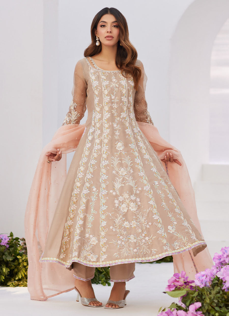 Farah Talib Aziz | Zaza Luxe Pret 24 | CHARLENE SAND EMBROIDERED KALIDAAR WITH DUPATTA - Khanumjan  Pakistani Clothes and Designer Dresses in UK, USA 