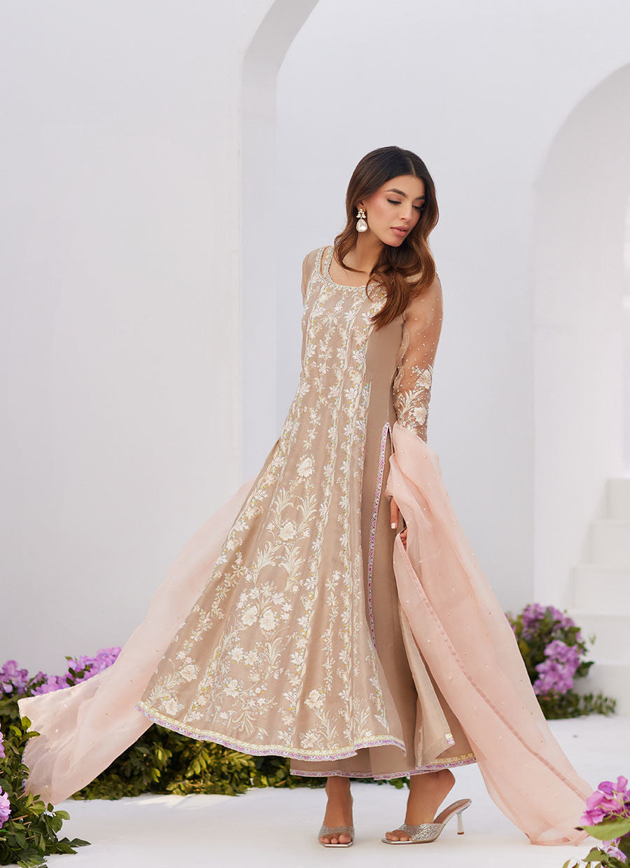 Farah Talib Aziz | Zaza Luxe Pret 24 | CHARLENE SAND EMBROIDERED KALIDAAR WITH DUPATTA - Khanumjan  Pakistani Clothes and Designer Dresses in UK, USA 