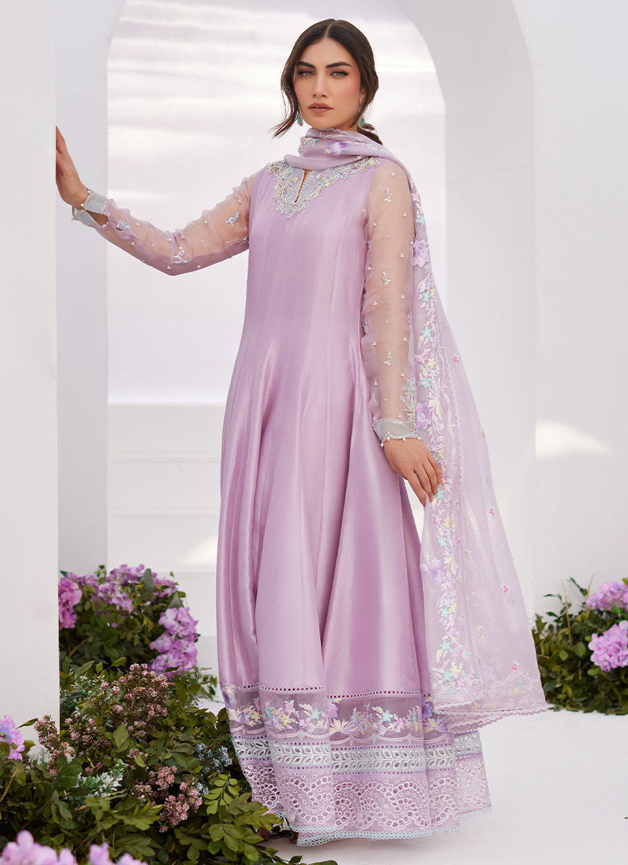 Farah Talib Aziz | Zaza Luxe Pret 24 |  MANON LILAC EMBELLISHED RAW SILK KALIDAAR - Khanumjan  Pakistani Clothes and Designer Dresses in UK, USA 