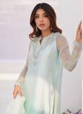 Farah Talib Aziz | Zaza Luxe Pret 24 | SOLENE AQUA OMBRE EMBELLISHED COLUMN SHIRT WITH EMBROIDERED KALIDAAR SLIP - Khanumjan  Pakistani Clothes and Designer Dresses in UK, USA 