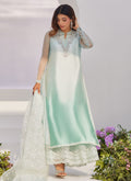 Farah Talib Aziz | Zaza Luxe Pret 24 | SOLENE AQUA OMBRE EMBELLISHED COLUMN SHIRT WITH EMBROIDERED KALIDAAR SLIP - Khanumjan  Pakistani Clothes and Designer Dresses in UK, USA 