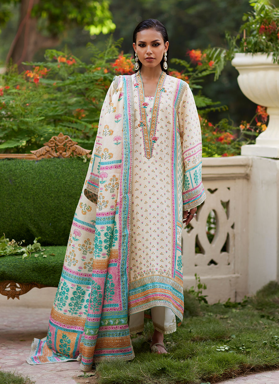 Farah Talib Aziz | Mayna Festive Prints 24 | Nural Ivory Kurta And Dupatta