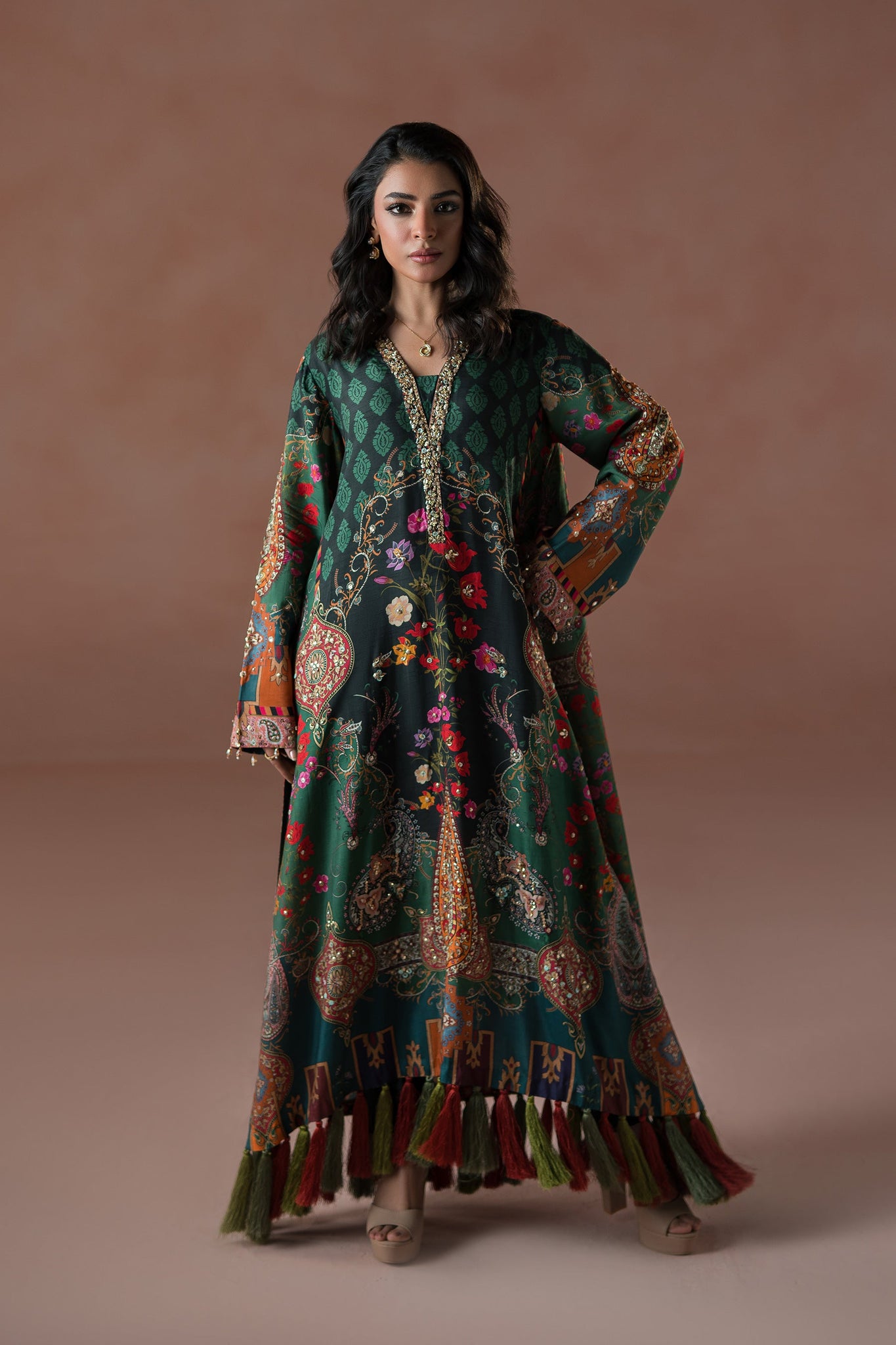 Ammara Khan | Flo 25 | Forest Floral Tassel Kaftan Set  (D-06)