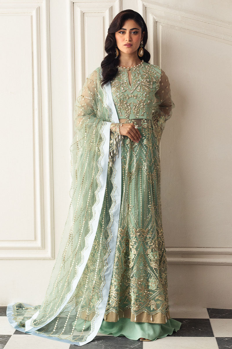 pistachio green bridal dress pakistani The lavishing pistachio green bridal maxi with exquisite hand-crafted silver embellishments of Swarovski crystals with the perfectly long tail dupatta. ! #