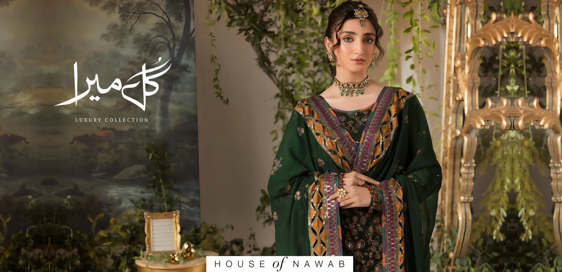 Woman in traditional attire with 'House of Nawab' branding