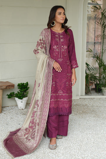 Marjjan | Aangan Embroidered Viscose |  MDS-69 (PLUM)