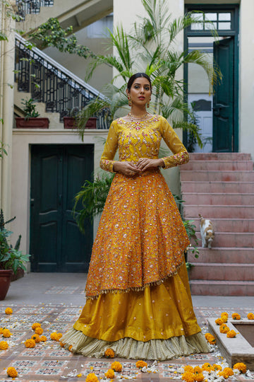 Wahajmkhan | Bahar Begum Formals | MUSTARD LAYERED LEHNGA CHOLI - Khanumjan  Pakistani Clothes and Designer Dresses in UK, USA 