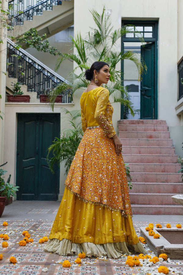 Wahajmkhan | Bahar Begum Formals | MUSTARD LAYERED LEHNGA CHOLI - Khanumjan  Pakistani Clothes and Designer Dresses in UK, USA 