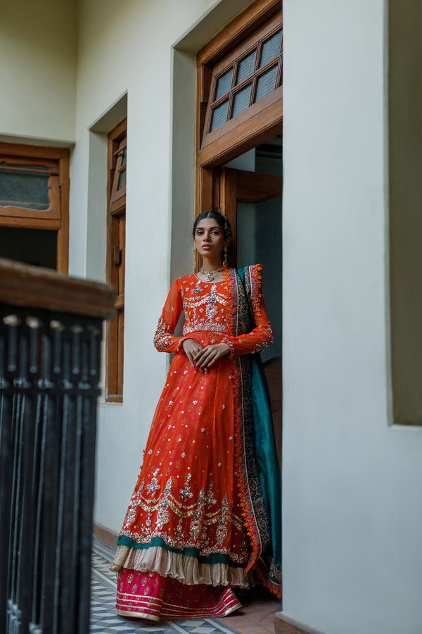 Wahajmkhan | Bahar Begum Formals | BURNT & EMERALD SHAWL ANARKALI - Khanumjan  Pakistani Clothes and Designer Dresses in UK, USA 