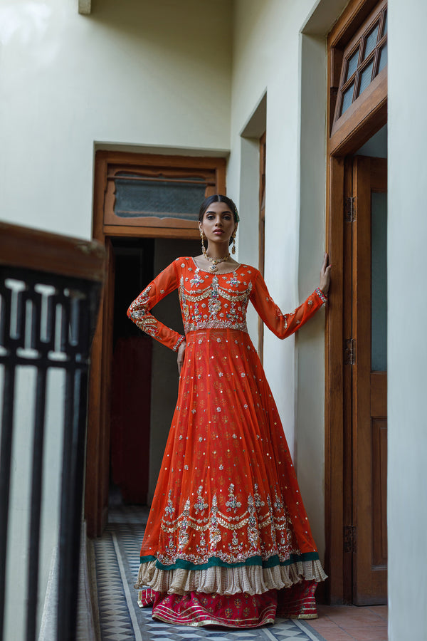 Wahajmkhan | Bahar Begum Formals | BURNT & EMERALD SHAWL ANARKALI - Khanumjan  Pakistani Clothes and Designer Dresses in UK, USA 