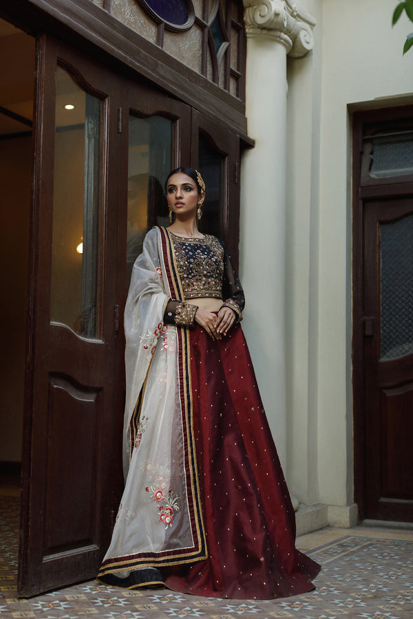 Wahajmkhan | Bahar Begum Formals | BLACK & MAROON BEGUM LEHNGA - Khanumjan  Pakistani Clothes and Designer Dresses in UK, USA 