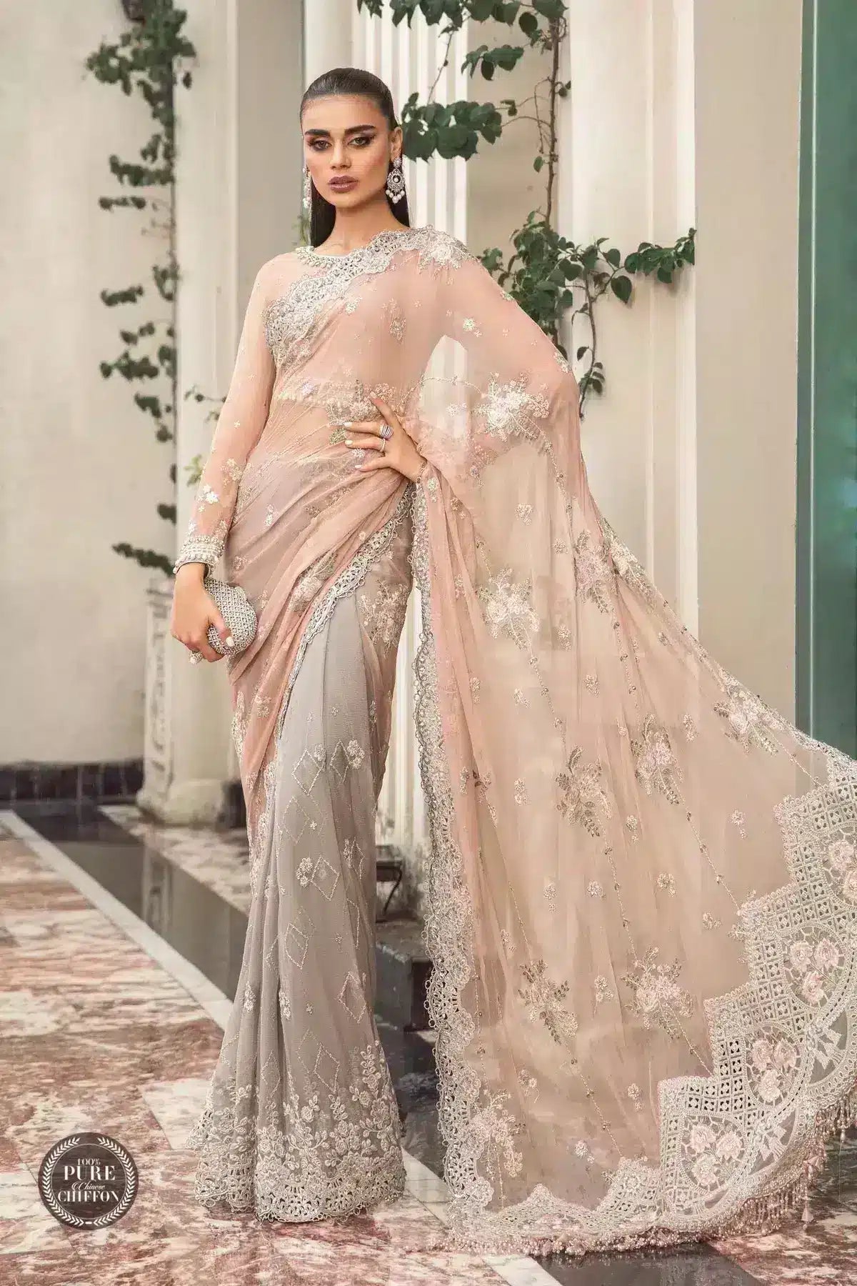 Maria B | Luxury Chiffon Collection | Peach And Grey - Khanumjan  Pakistani Clothes and Designer Dresses in UK, USA 