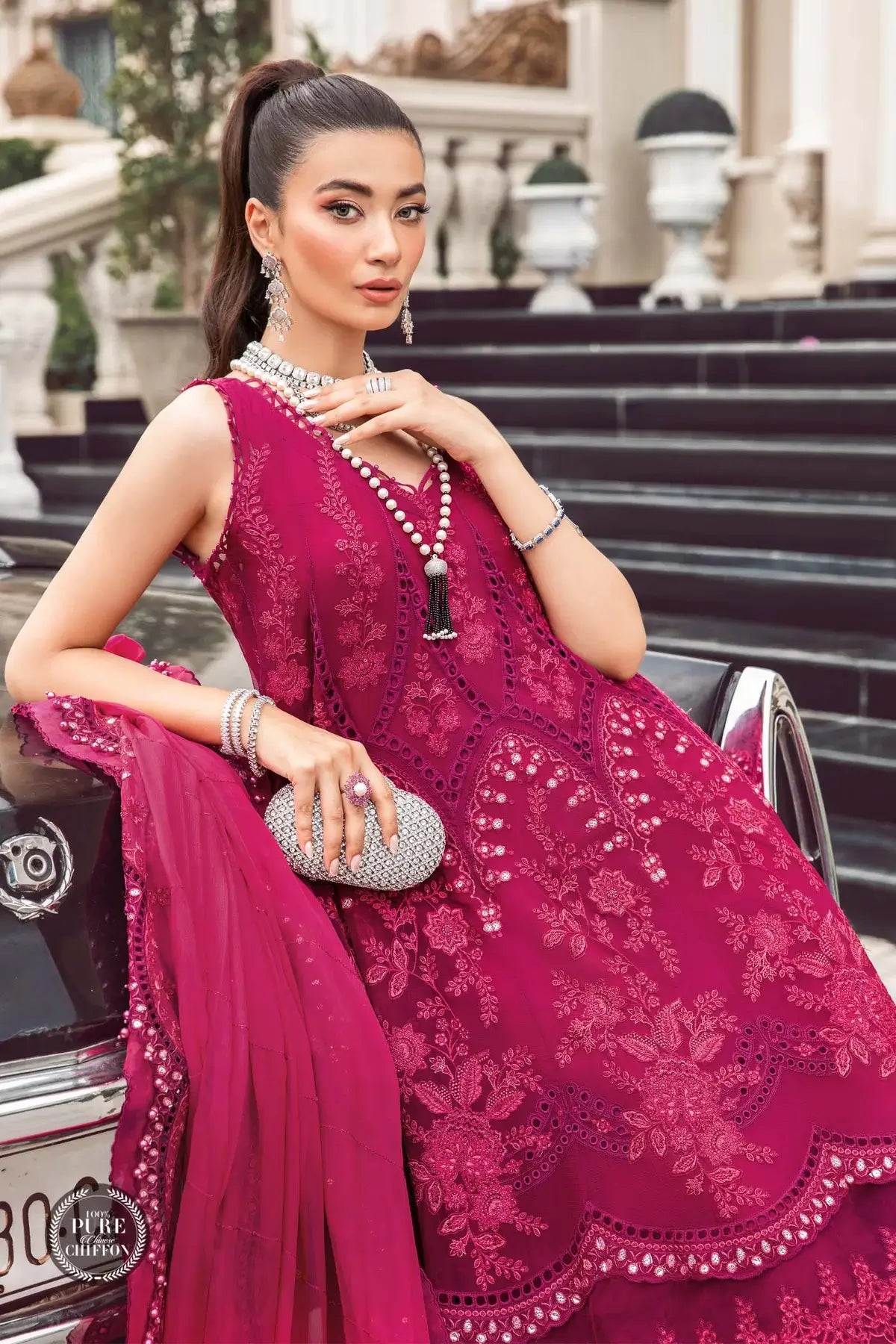 Maria B | Luxury Chiffon Collection | Magenta Pink - Khanumjan  Pakistani Clothes and Designer Dresses in UK, USA 