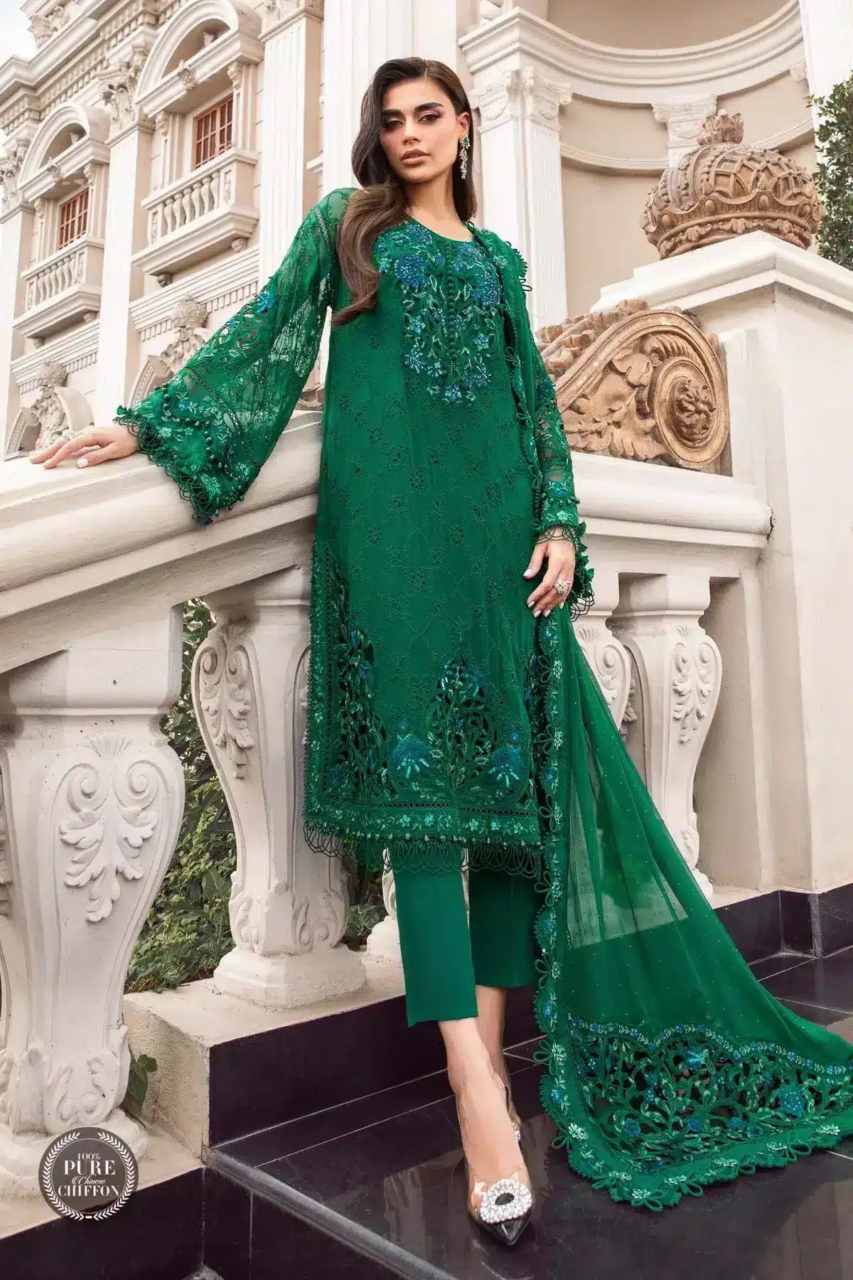 Maria B | Luxury Chiffon Collection | Emerald Green - Khanumjan  Pakistani Clothes and Designer Dresses in UK, USA 