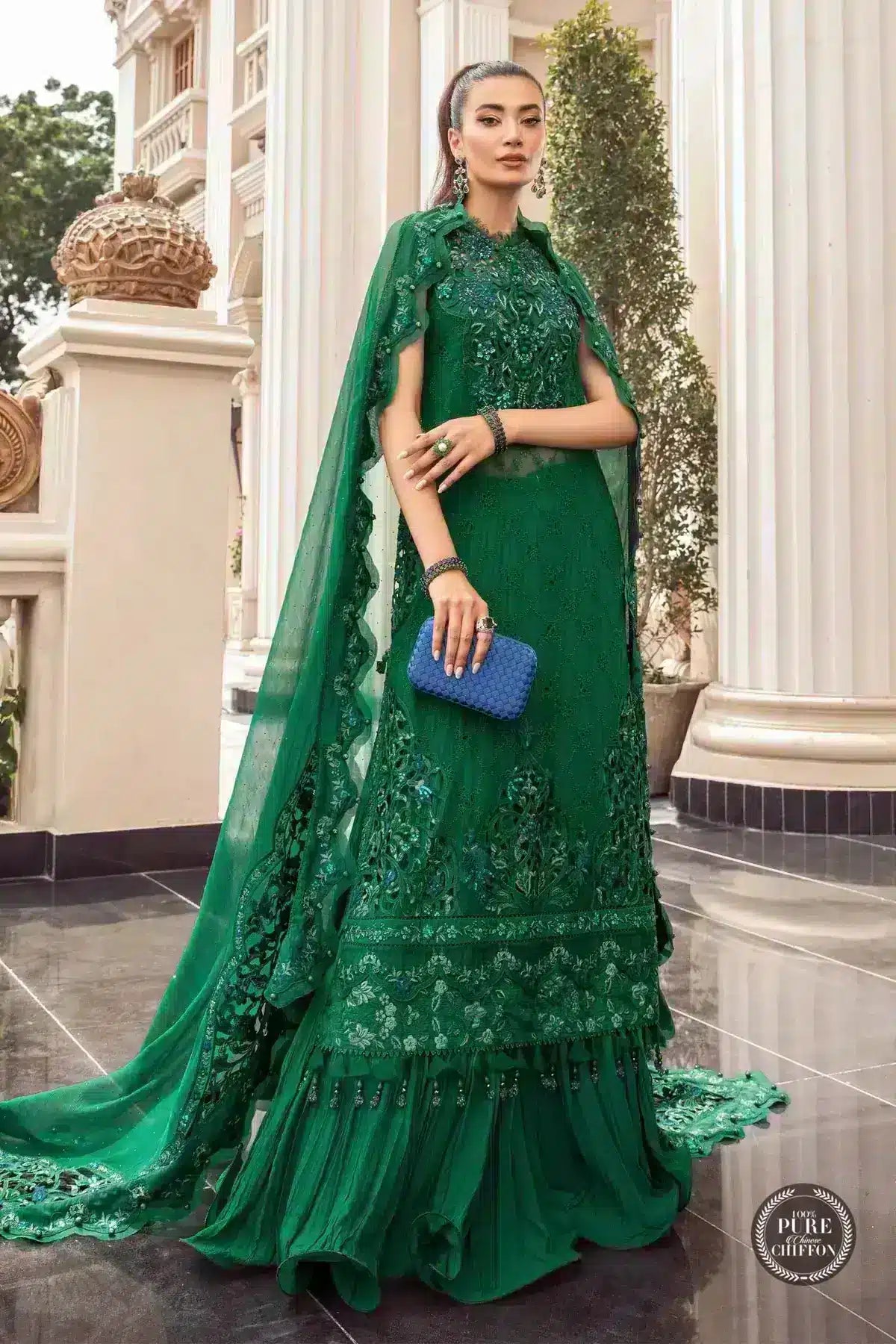 Maria B | Luxury Chiffon Collection | Emerald Green - Khanumjan  Pakistani Clothes and Designer Dresses in UK, USA 