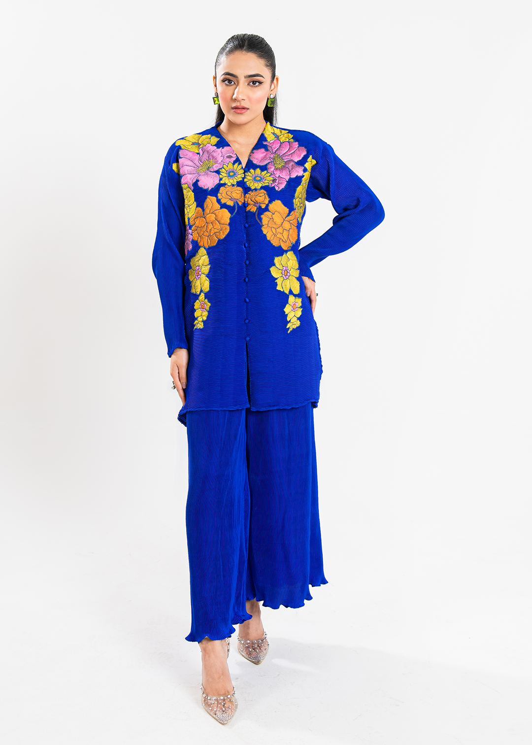 Maria Osama Khan | Claire Pleated Silk | Azure - Khanumjan  Pakistani Clothes and Designer Dresses in UK, USA 
