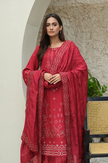 Marjjan | Aangan Embroidered Viscose |  SKC-100 (RED)