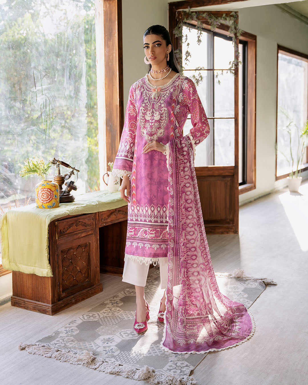 Roheenaz | Flora Printed Lawn | Amaranth - Khanumjan  Pakistani Clothes and Designer Dresses in UK, USA 