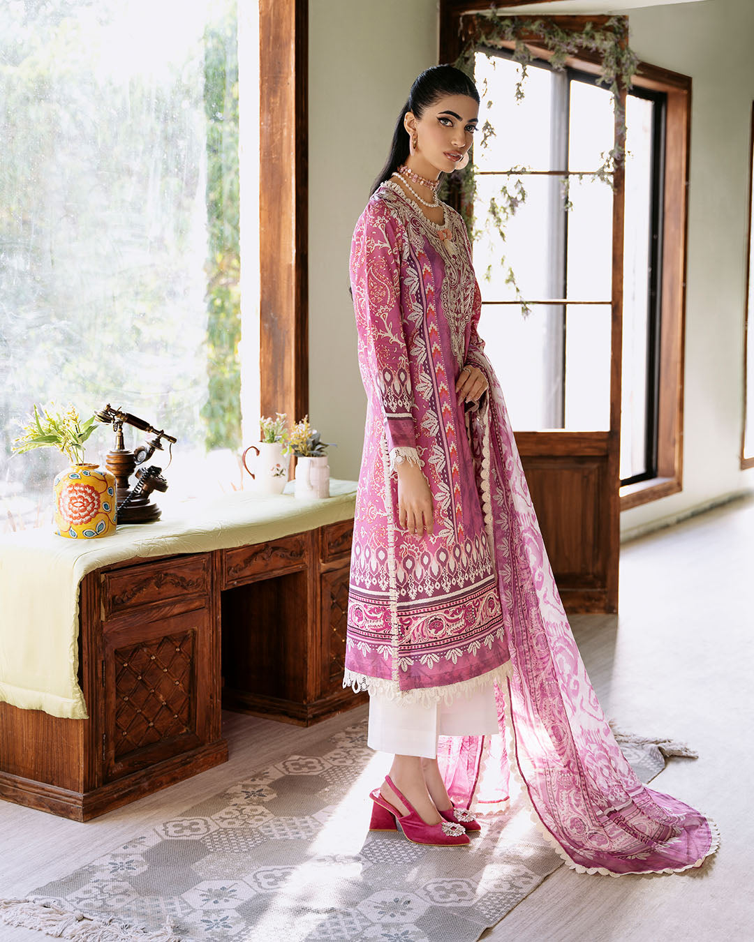 Roheenaz | Flora Printed Lawn | Amaranth - Khanumjan  Pakistani Clothes and Designer Dresses in UK, USA 