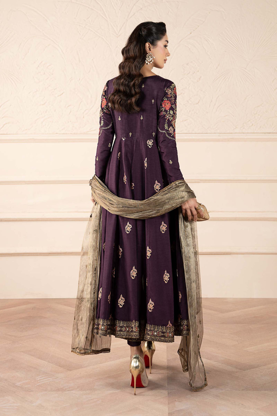 maria b purple dress Maria.B Pakistani Luxury Embroidered Chiffon Dress
