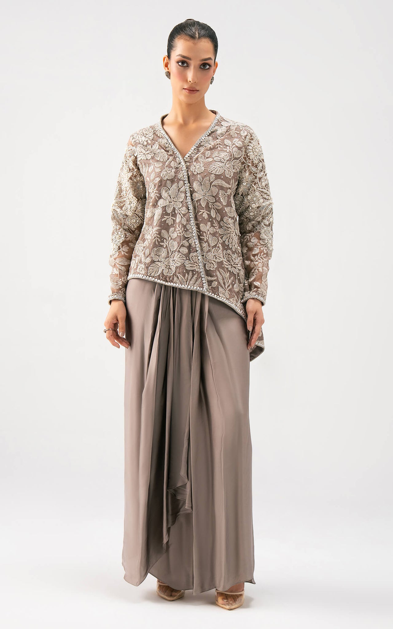 Asifa and Nabeel | Lyle Luxury Formals 25 | Taupe Bloom Drape Set