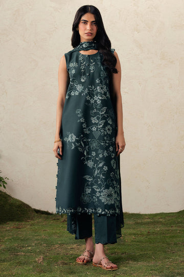 Cross Stitch | The Moonsoon Edit 26 | EMERALD TEAL-3PC EMBROIDERED SUIT