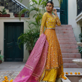 Wahajmkhan | Bahar Begum Formals | MUSTARD LAYERED LEHNGA CHOLI - Khanumjan  Pakistani Clothes and Designer Dresses in UK, USA 