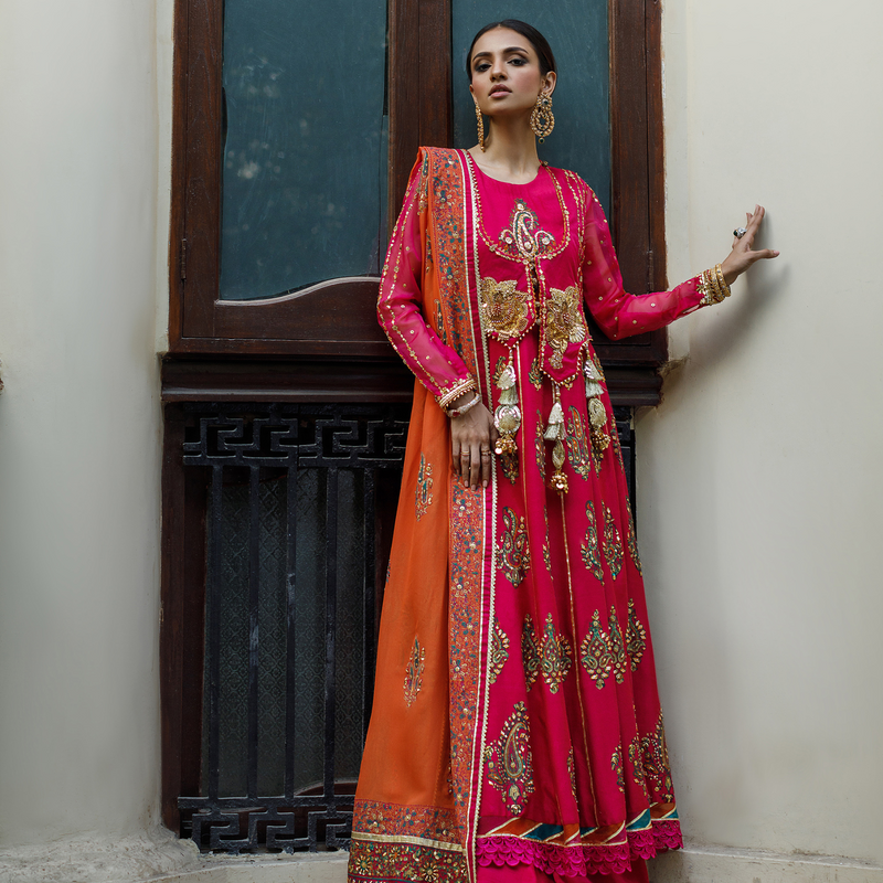 Wahajmkhan | Bahar Begum Formals | MAGENTA BLOCK ANARKALI - Khanumjan  Pakistani Clothes and Designer Dresses in UK, USA 