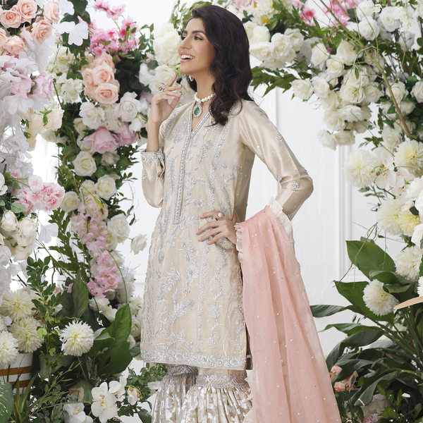 Wahajmkhan | Eden wedding Formals | GOLD GHARARA SUIT - Khanumjan  Pakistani Clothes and Designer Dresses in UK, USA 