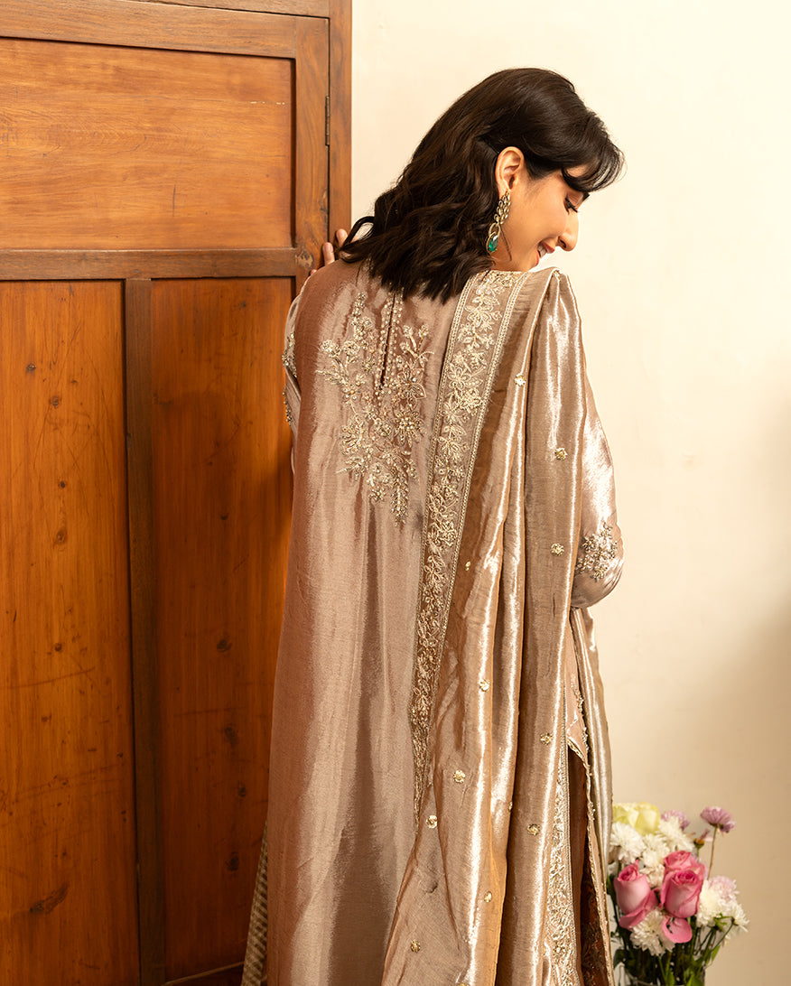 lama silk dress Sunehri Ramsha Edit '26