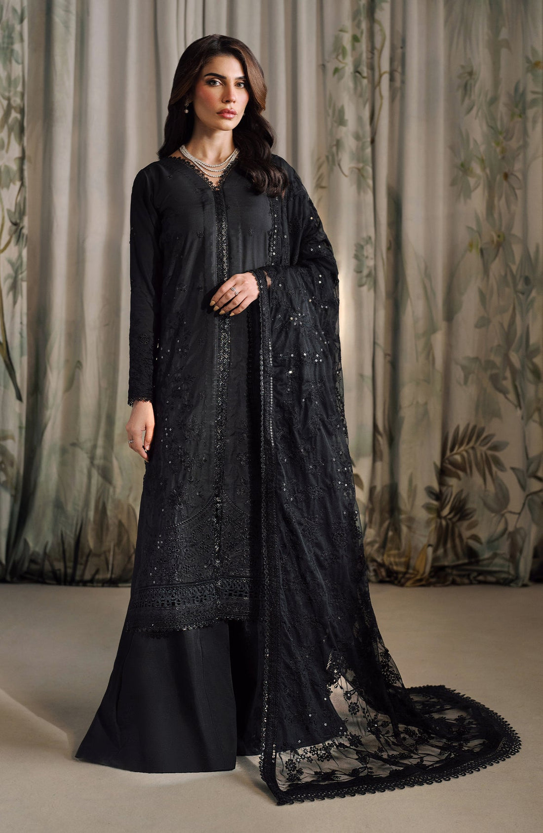 black raw silk dress Embroidered Black Raw Silk Kaftan Dress: evening Formal Gown