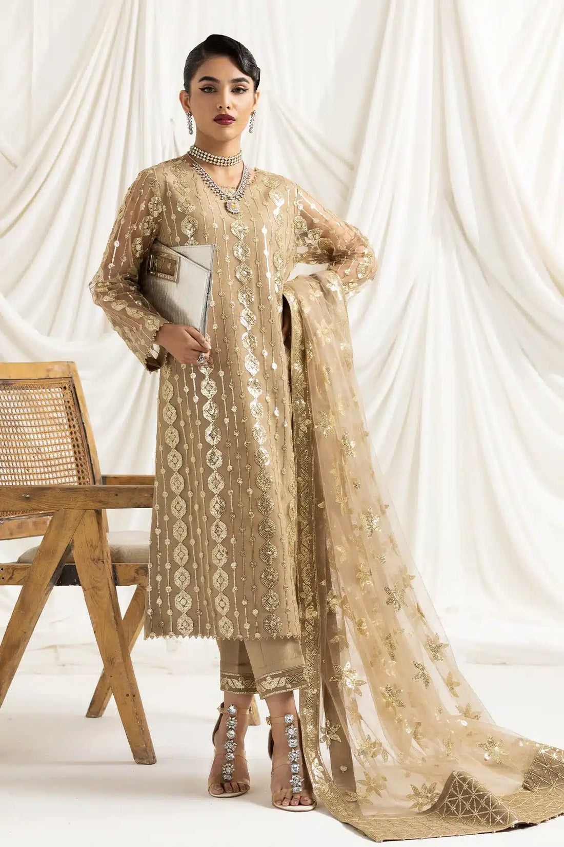 Alizeh | Dua Formals 23 | DUA-V02D01B- AIREEN(IVORY BEIGE) - Khanumjan  Pakistani Clothes and Designer Dresses in UK, USA 