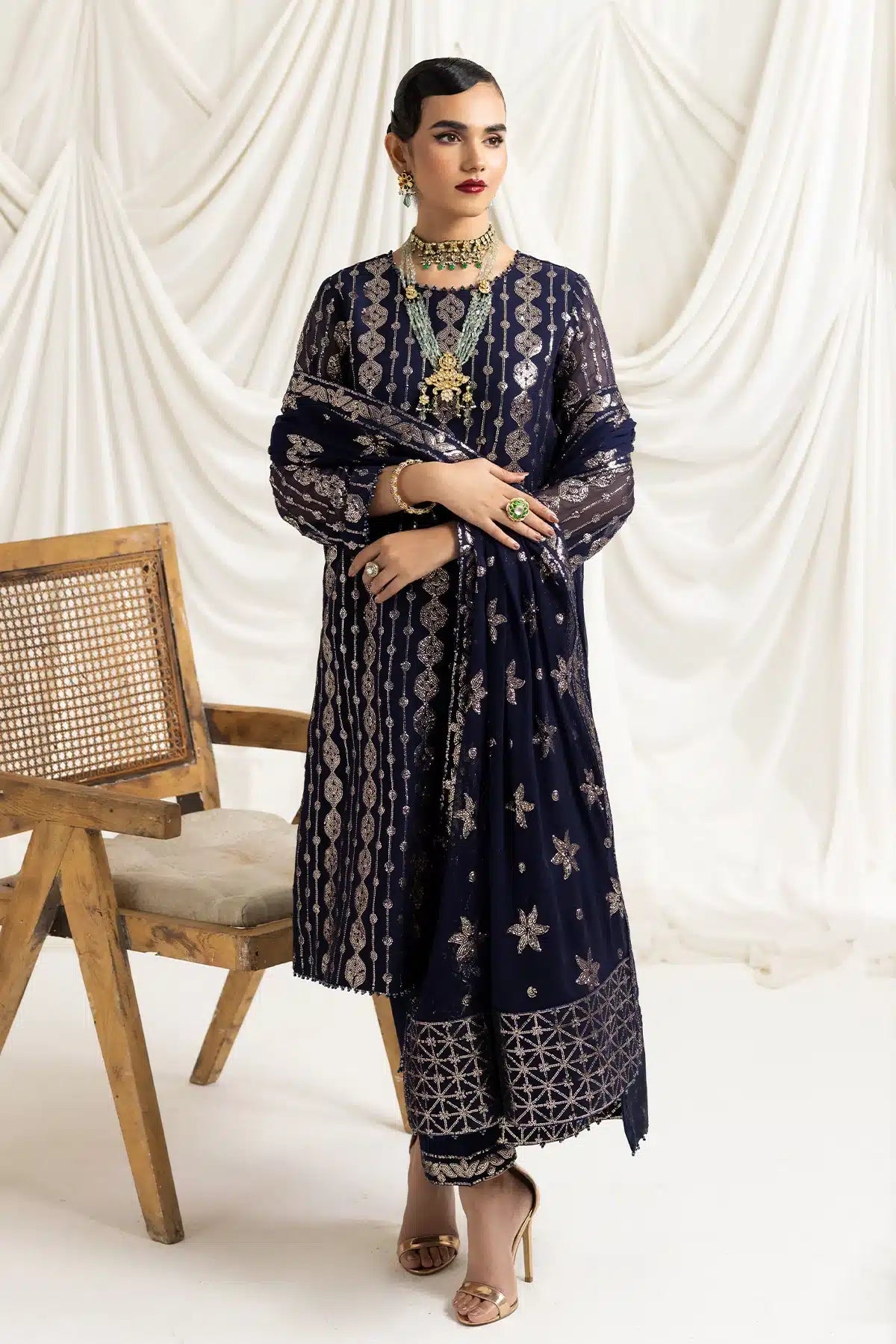 Alizeh | Dua Formals 23 | DUA-V02D01A- AIREEN(NAVY BLUE) - Khanumjan  Pakistani Clothes and Designer Dresses in UK, USA 
