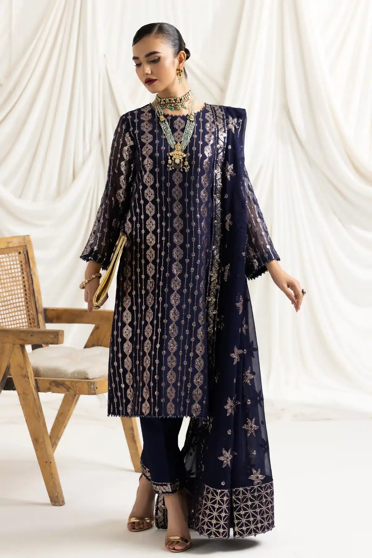 Alizeh | Dua Formals 23 | DUA-V02D01A- AIREEN(NAVY BLUE) - Khanumjan  Pakistani Clothes and Designer Dresses in UK, USA 