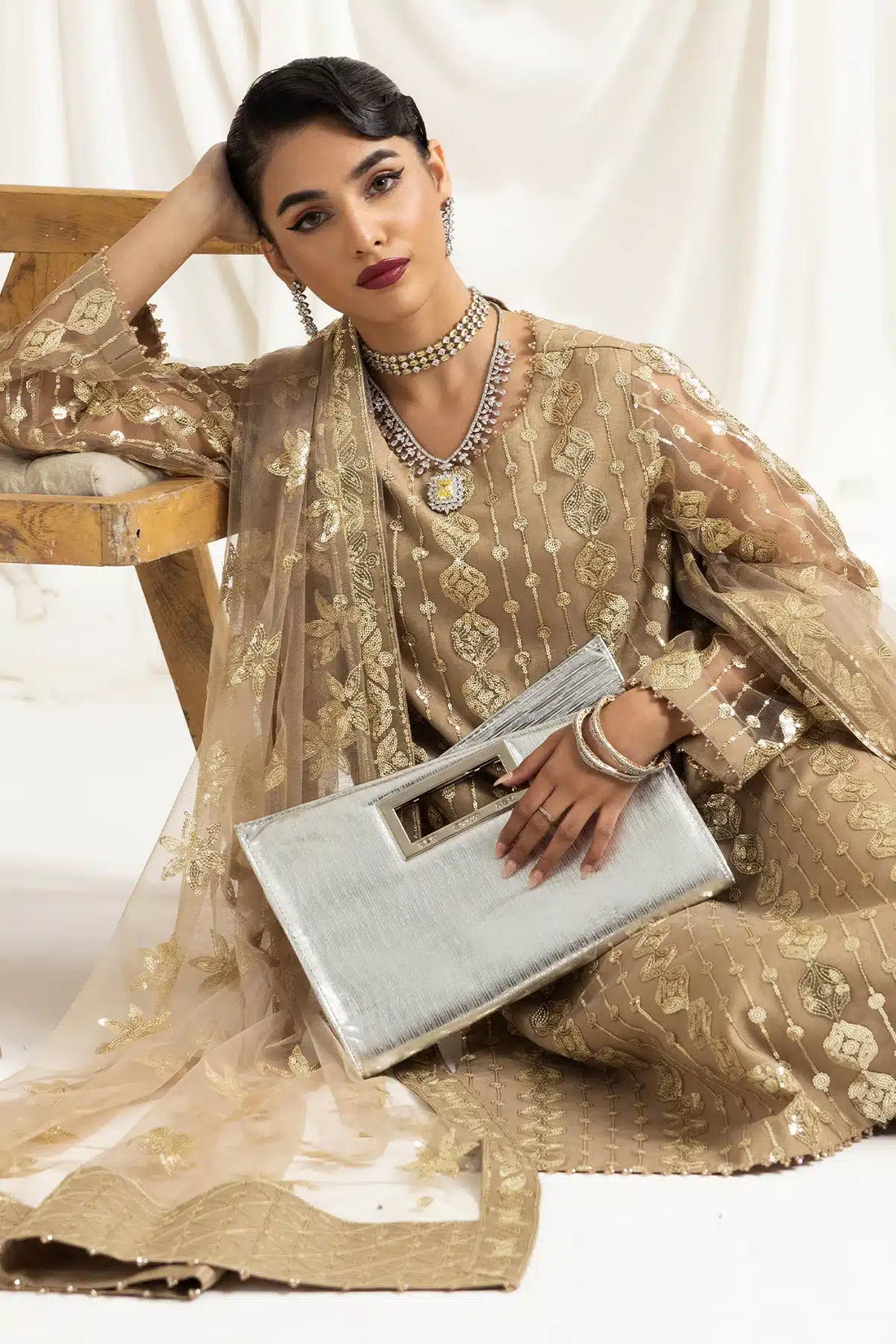 Alizeh | Dua Formals 23 | DUA-V02D01B- AIREEN(IVORY BEIGE) - Khanumjan  Pakistani Clothes and Designer Dresses in UK, USA 