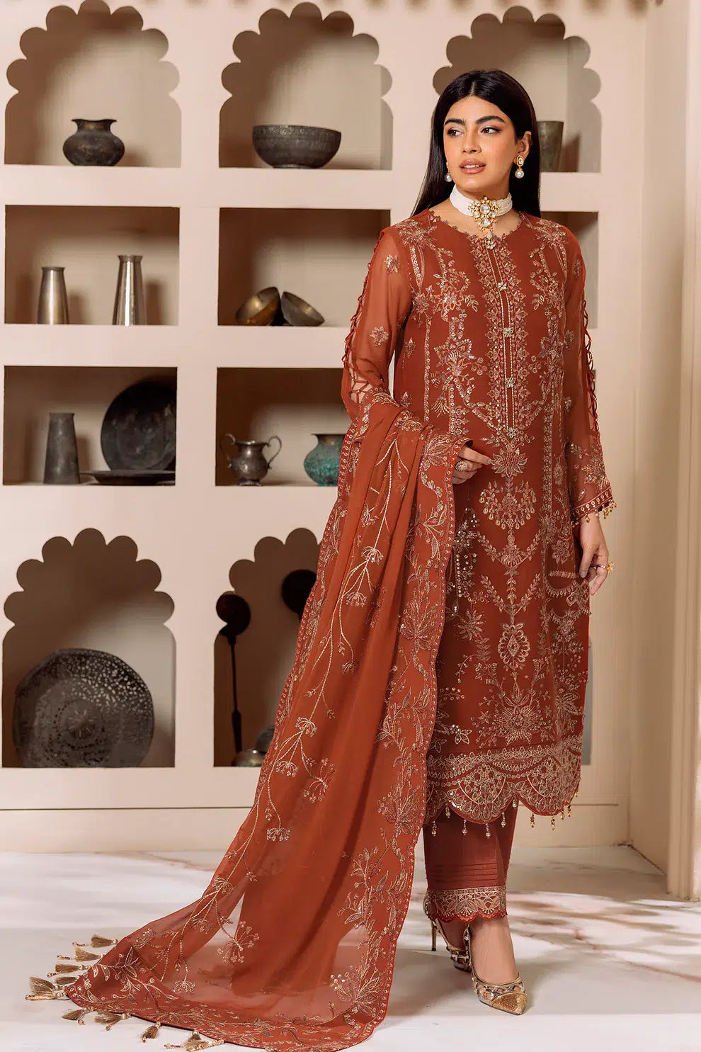 Alizeh | Dua Formals 23 | DUA-V01D02A- LYRA ( RUST ) - Khanumjan  Pakistani Clothes and Designer Dresses in UK, USA 