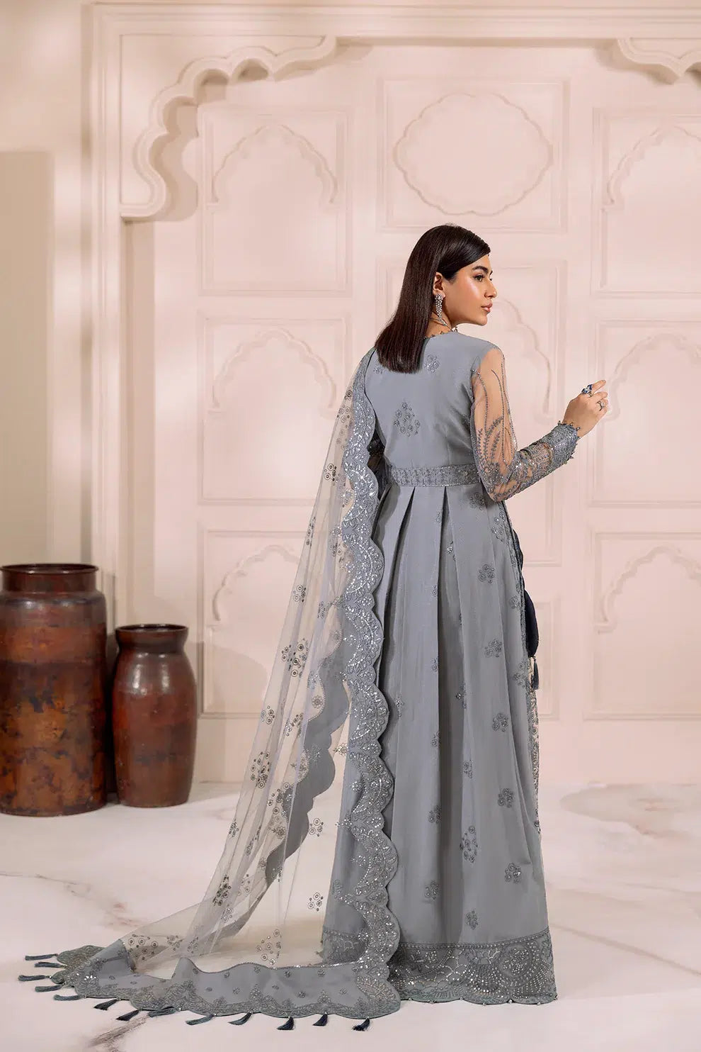 Alizeh | Dua Formals 23 | DUA-V01D01B- KHIRAD ( GREY ) - Khanumjan  Pakistani Clothes and Designer Dresses in UK, USA 