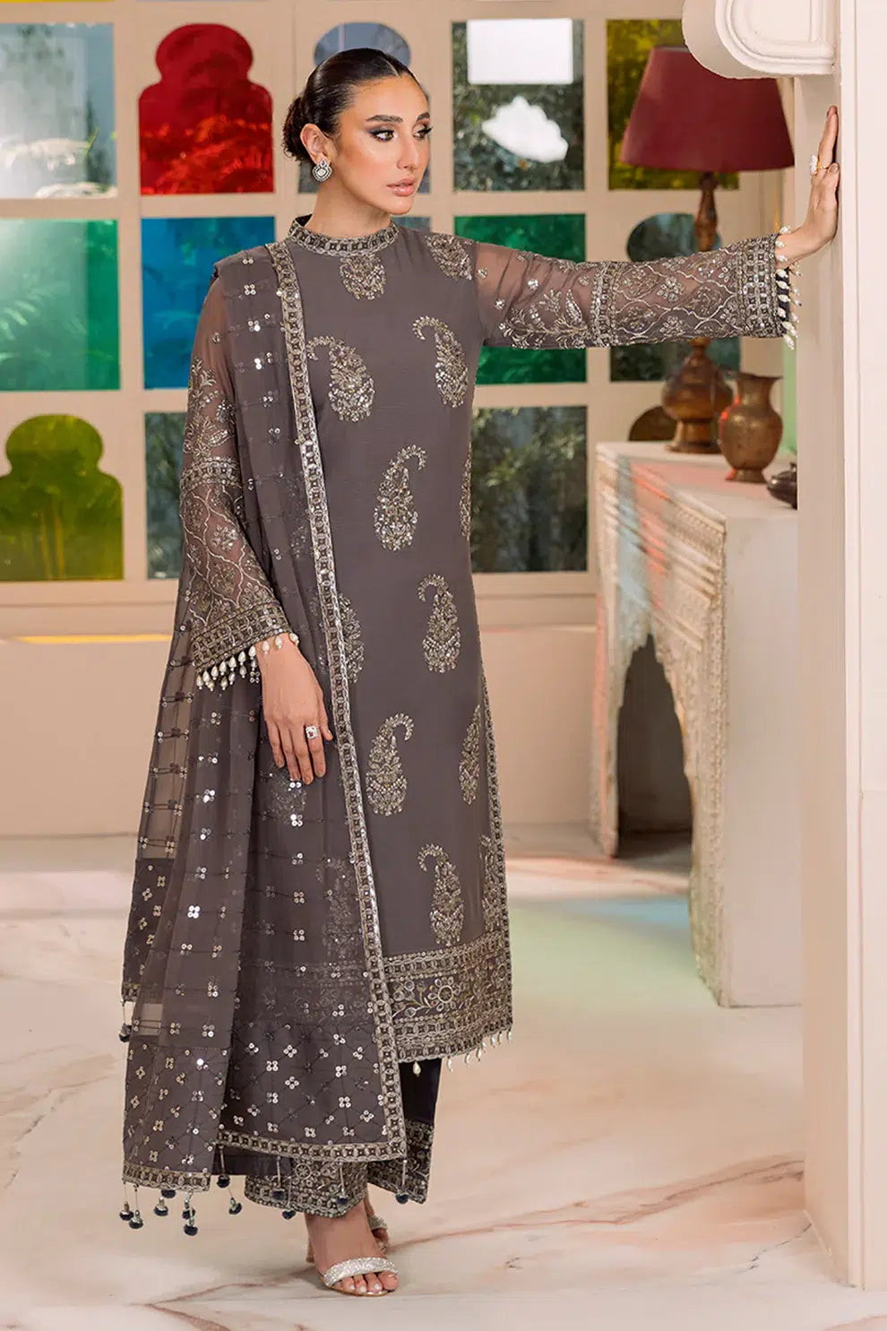 Alizeh | Dua Formals 23 | DUA-V01D06B- AMAYA ( GREY ) - Khanumjan  Pakistani Clothes and Designer Dresses in UK, USA 