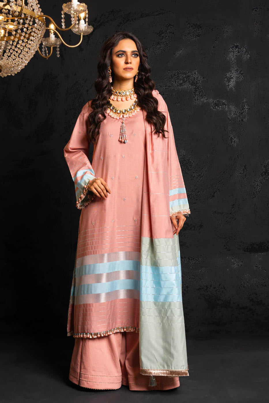 Alkaram | Spring Summer Festive 24 | Embroidered Yarn Dyed Salmon Pink - Khanumjan  Pakistani Clothes and Designer Dresses in UK, USA 