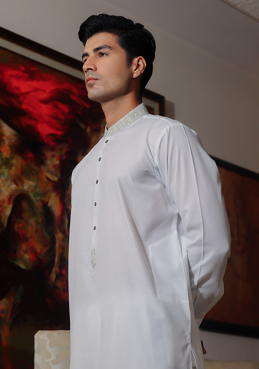 Pakistani Menswear | Amir Adnan - Basic Cotton Silk Cloud Dancer Classic Fit Embroidered Suit - Khanumjan  Pakistani Clothes and Designer Dresses in UK, USA 