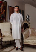 Pakistani Menswear | Amir Adnan - Basic Poly Viscose Bright White Classic Fit Embroidered Suit - Khanumjan  Pakistani Clothes and Designer Dresses in UK, USA 