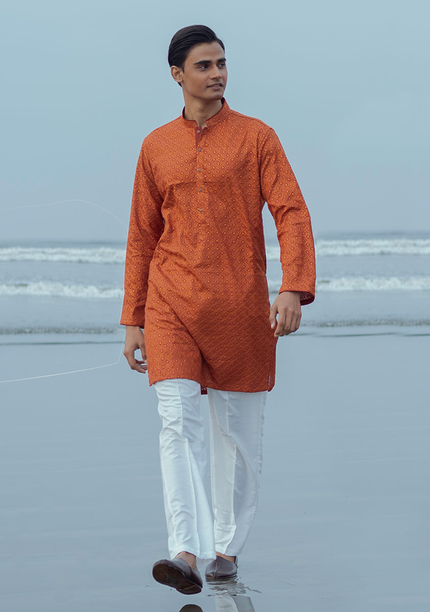 Pakistani Menswear | Amir Adnan - Basic Cotton Umber Slim Fit Kurta - Khanumjan  Pakistani Clothes and Designer Dresses in UK, USA 