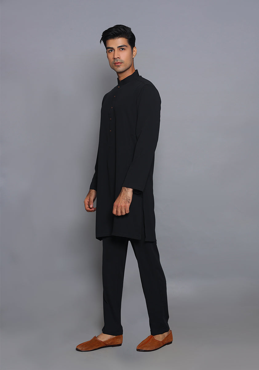 Pakistani Menswear | Amir Adnan - Classic Georgette Jet Black Slim Fit Plain Suit - Khanumjan  Pakistani Clothes and Designer Dresses in UK, USA 