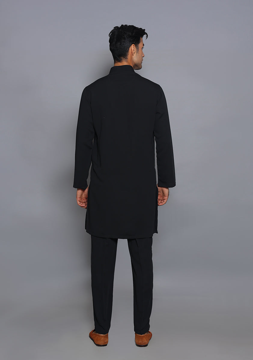 Pakistani Menswear | Amir Adnan - Classic Georgette Jet Black Slim Fit Plain Suit - Khanumjan  Pakistani Clothes and Designer Dresses in UK, USA 