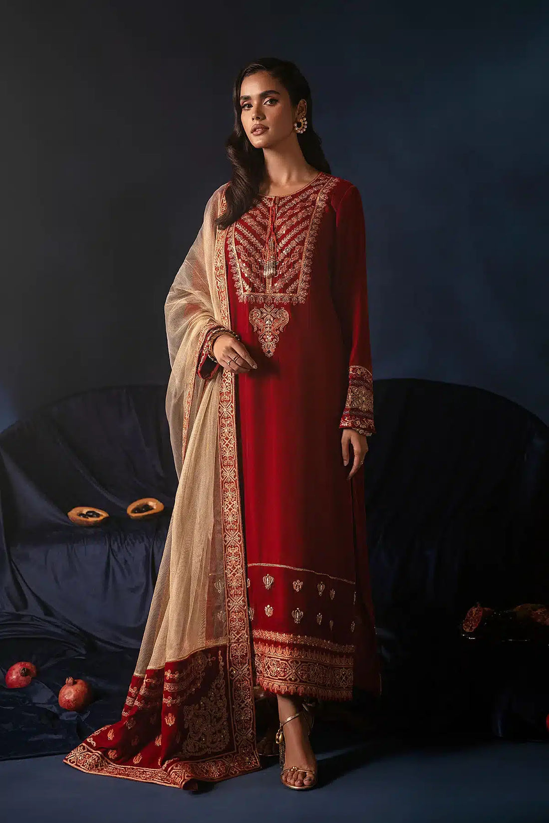 Ammara Khan | Velvet 23/24 | BURNT ORANGE VELVET SET (D-07) - Khanumjan  Pakistani Clothes and Designer Dresses in UK, USA 