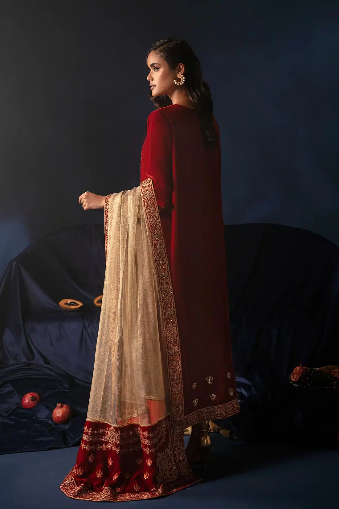 Ammara Khan | Velvet 23/24 | BURNT ORANGE VELVET SET (D-07) - Khanumjan  Pakistani Clothes and Designer Dresses in UK, USA 