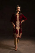 Ammara Khan | Velvet 23/24 | CLASSIC MAROON AND GOLD VELVET SET (D-04) - Khanumjan  Pakistani Clothes and Designer Dresses in UK, USA 