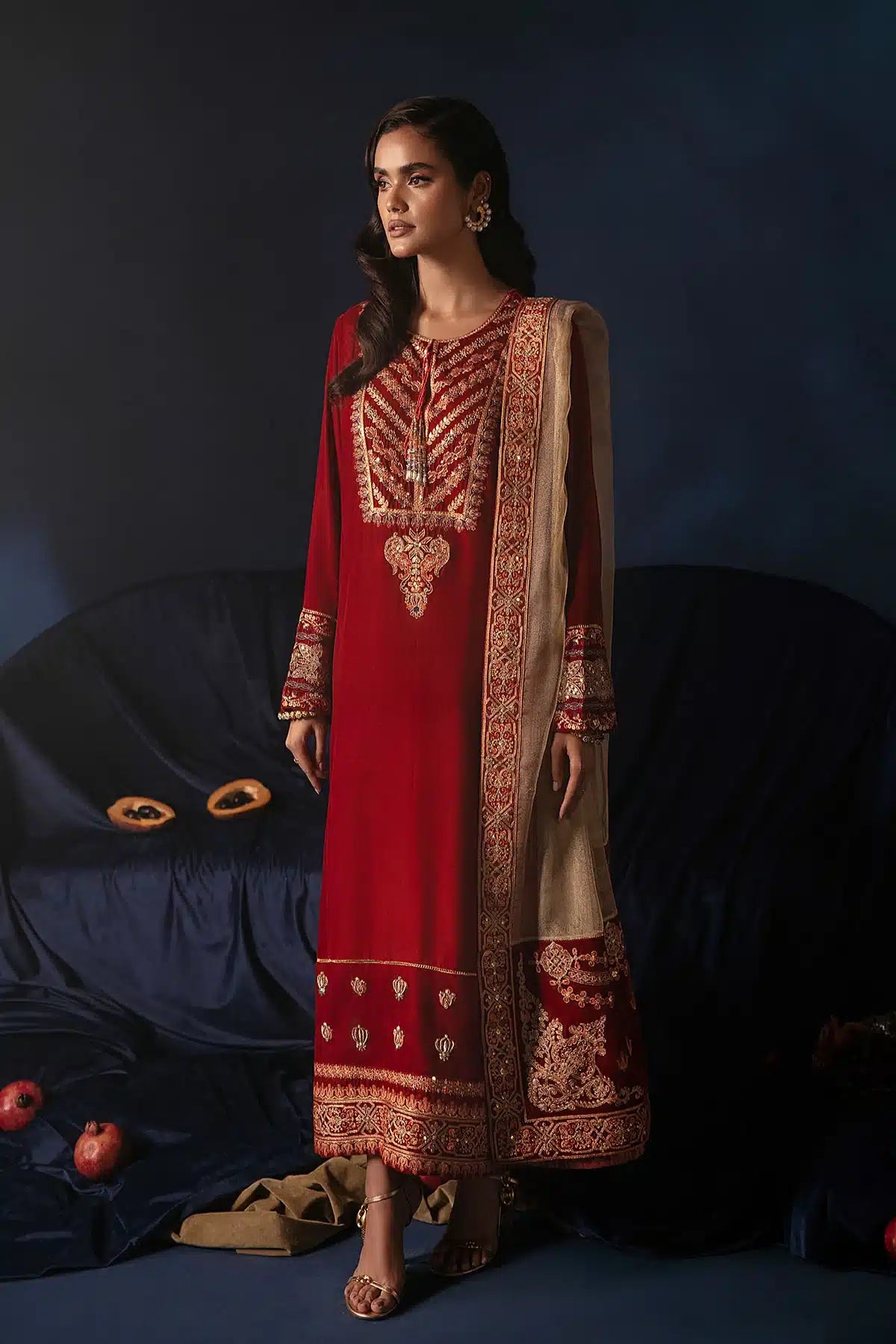 Ammara Khan | Velvet 23/24 | BURNT ORANGE VELVET SET (D-07) - Khanumjan  Pakistani Clothes and Designer Dresses in UK, USA 