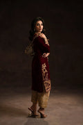 Ammara Khan | Velvet 23/24 | CLASSIC MAROON AND GOLD VELVET SET (D-04) - Khanumjan  Pakistani Clothes and Designer Dresses in UK, USA 